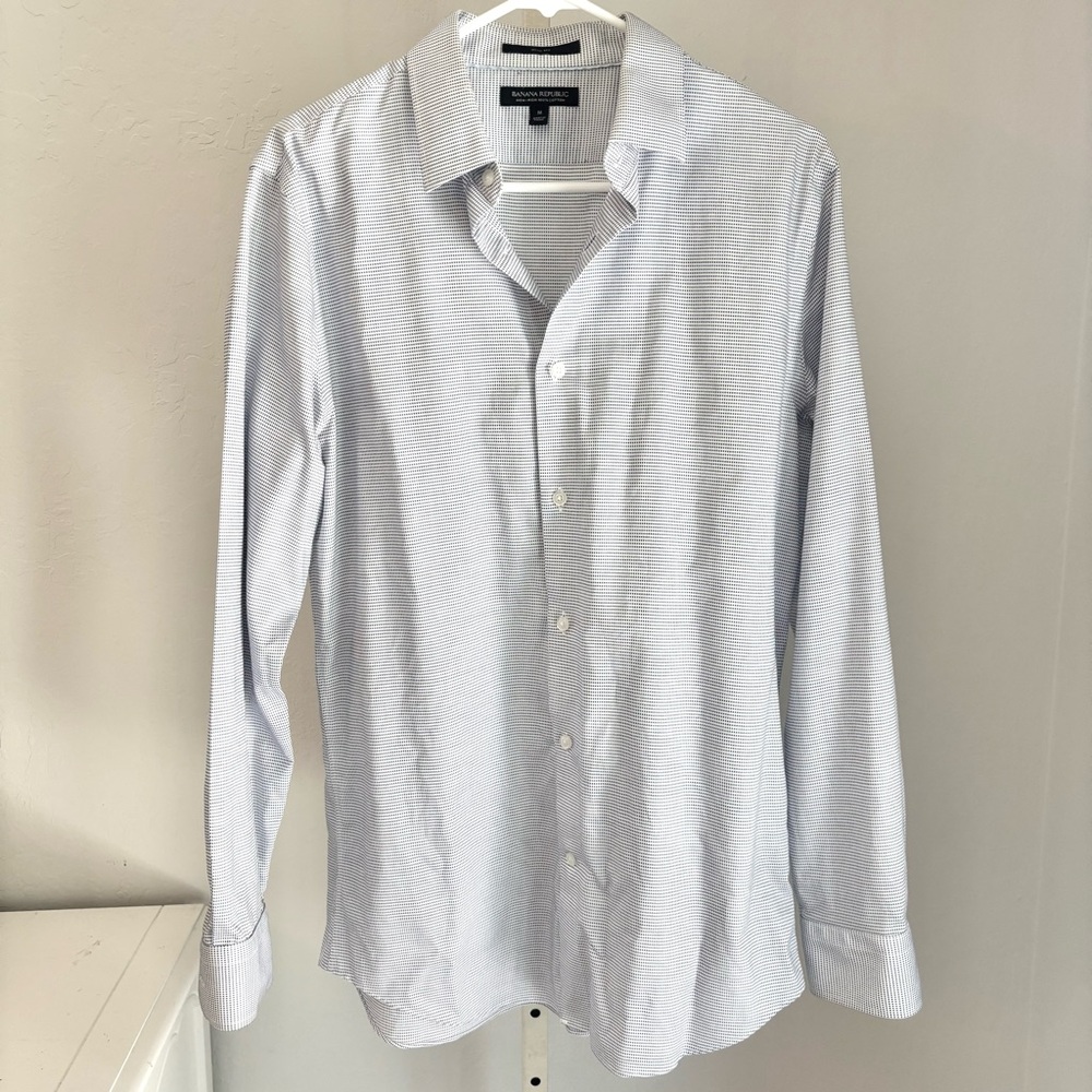 Banana Republic White Blue Print Dress Shirt Classic Tailored Cotton, M